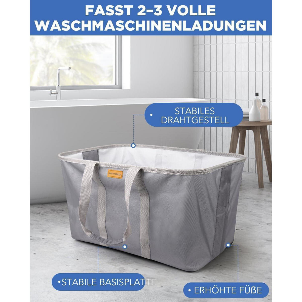 WÄSCHEKORB faltbar 68L extra flach 2 cm Grau - Grau, Textil (39/32/55cm)