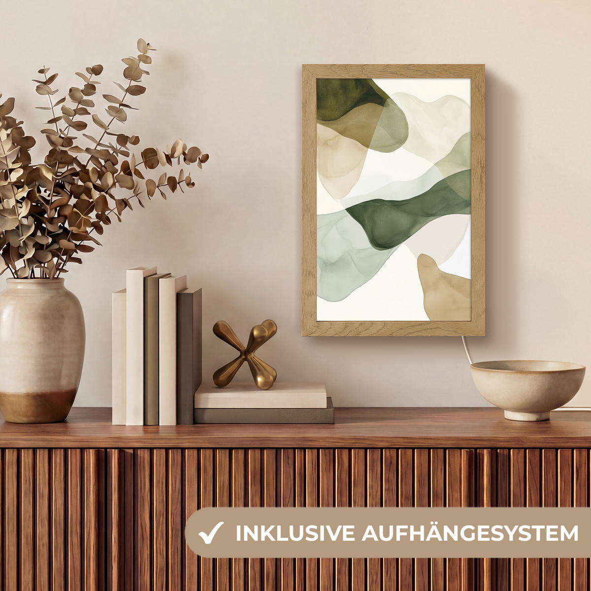TISCHLEUCHTE Japandi - Abstrakt - Grün 20x30 cm - Buchefarben, Holzwerkstoff (8/20/30cm) - OnlyWow