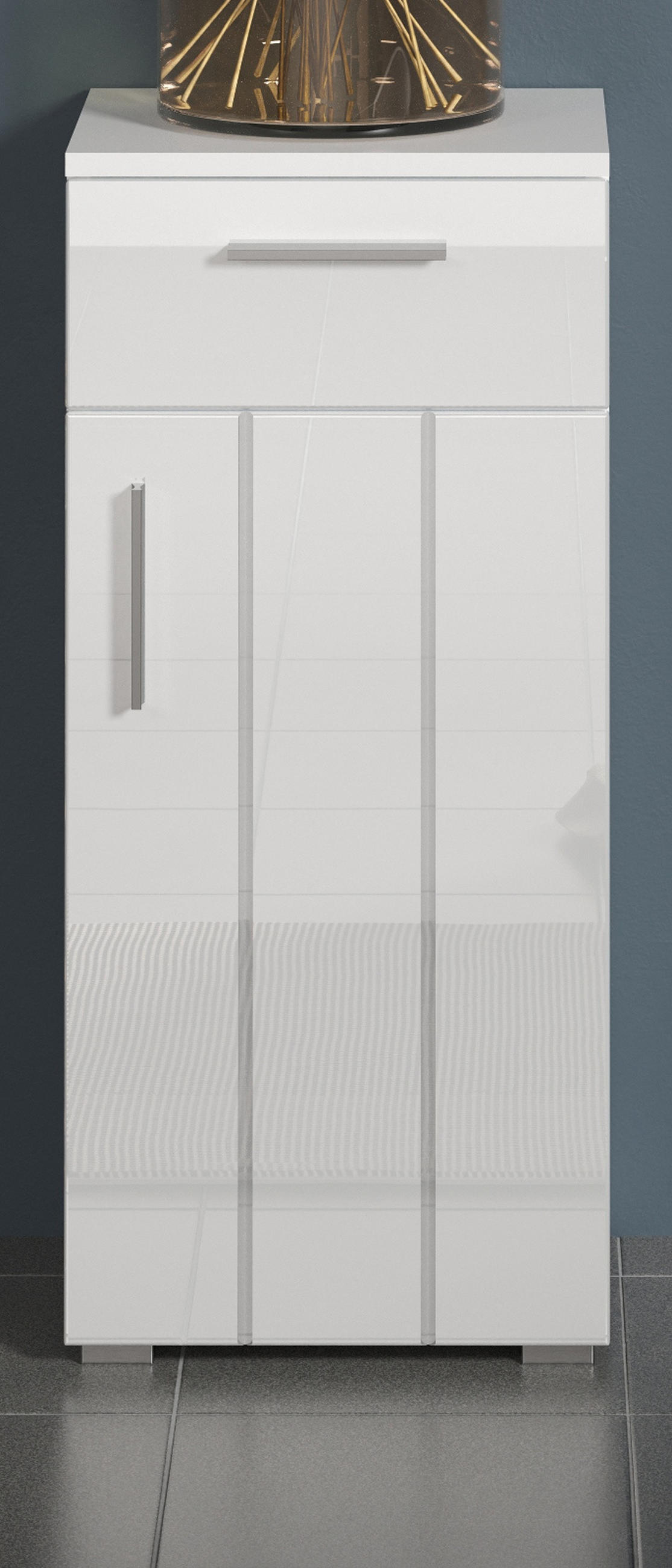KOMMODE weiß Hochglanz 37 x 83 cm, Badschrank in modernem Design - Weiß Hochglanz/Silberfarben, Holzwerkstoff/Kunststoff (37/83/31cm) - Top.Furn