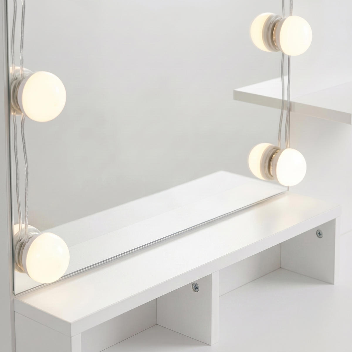 TOALETNI STOL Bijeli LED ogledalo 9 ladica - bijela, drvni materijal (107/144/40cm) - Relaxdays