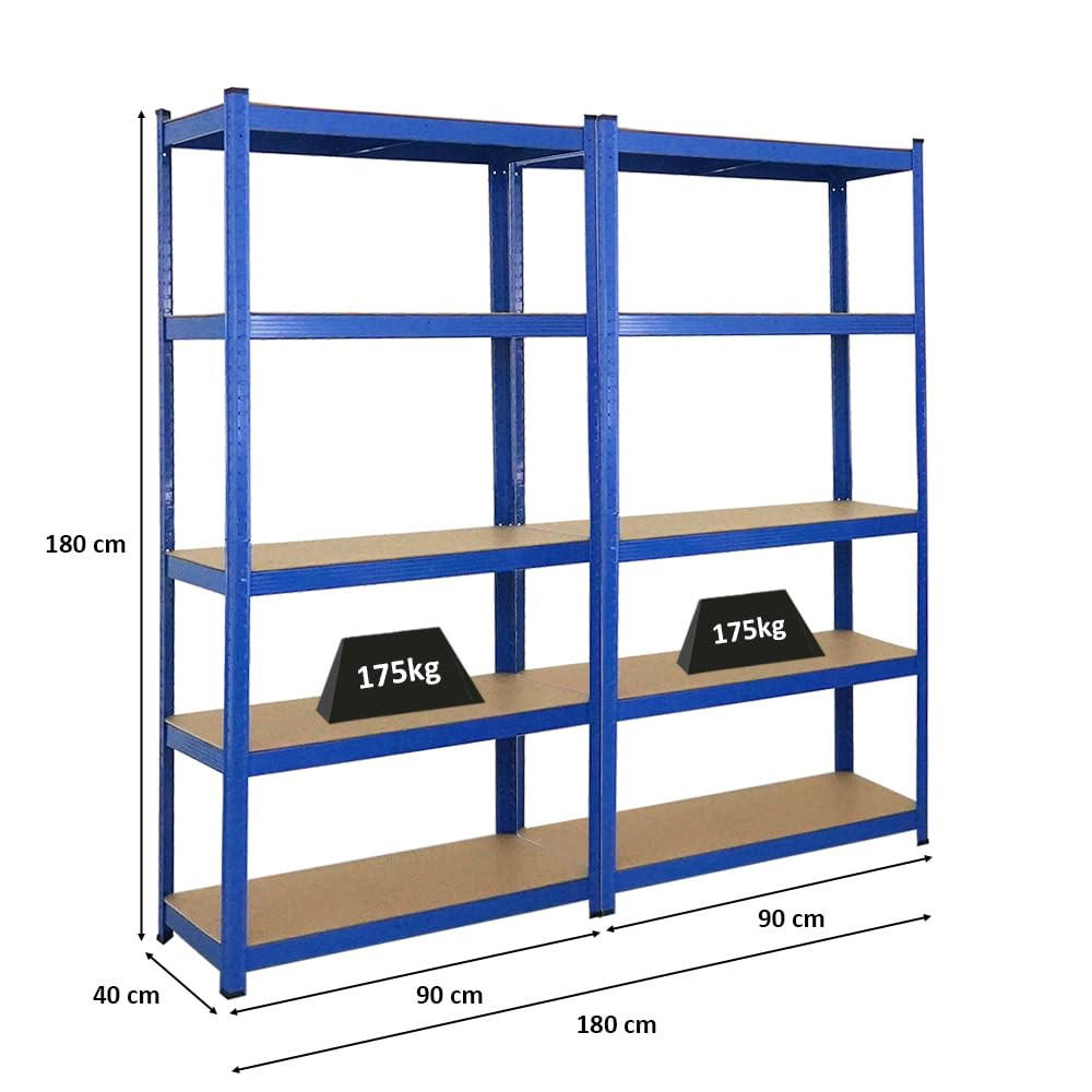 SCHWERLASTREGAL Ragnar 2er-Set mit 2x 180x90x40 cm Fachlast 175 kg Blau - Blau, Metall (180/180/40cm) - PROREGAL
