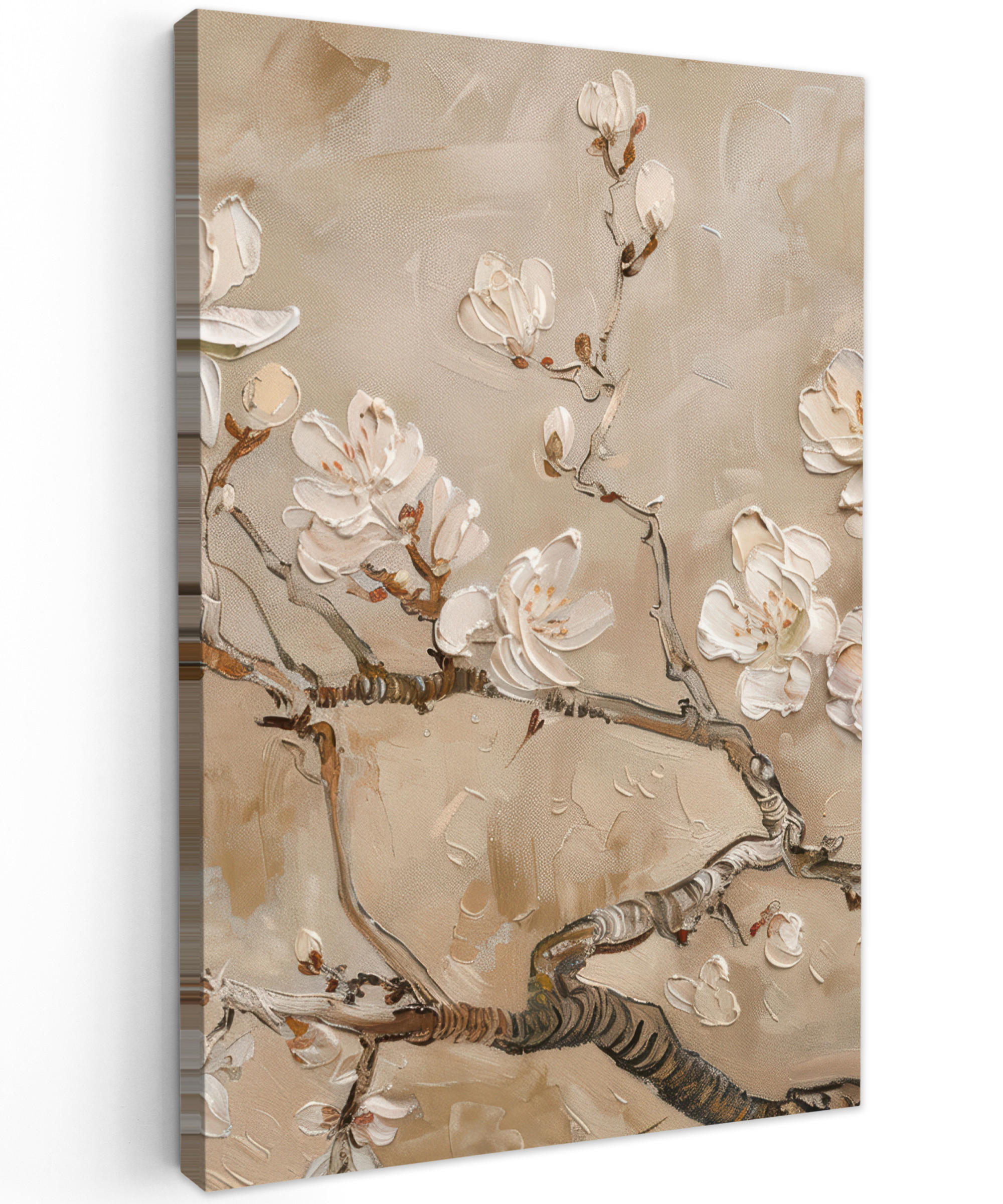 LEINWANDBILD Blumen - Modern - Beige - Weiß - Blüte Wanddeko 40x60 cm - Beige, Textil (40/60cm) - MuchoWow