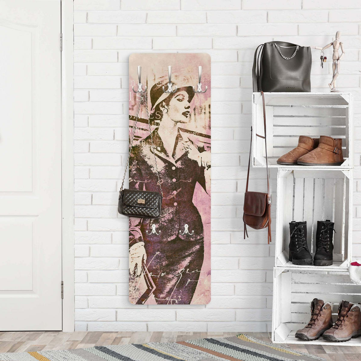 WANDGARDEROBE - Vintage Collage Pariserin 34/105 cm - Rosa, Holzwerkstoff (34/105/1.6cm) - Bilderwelten
