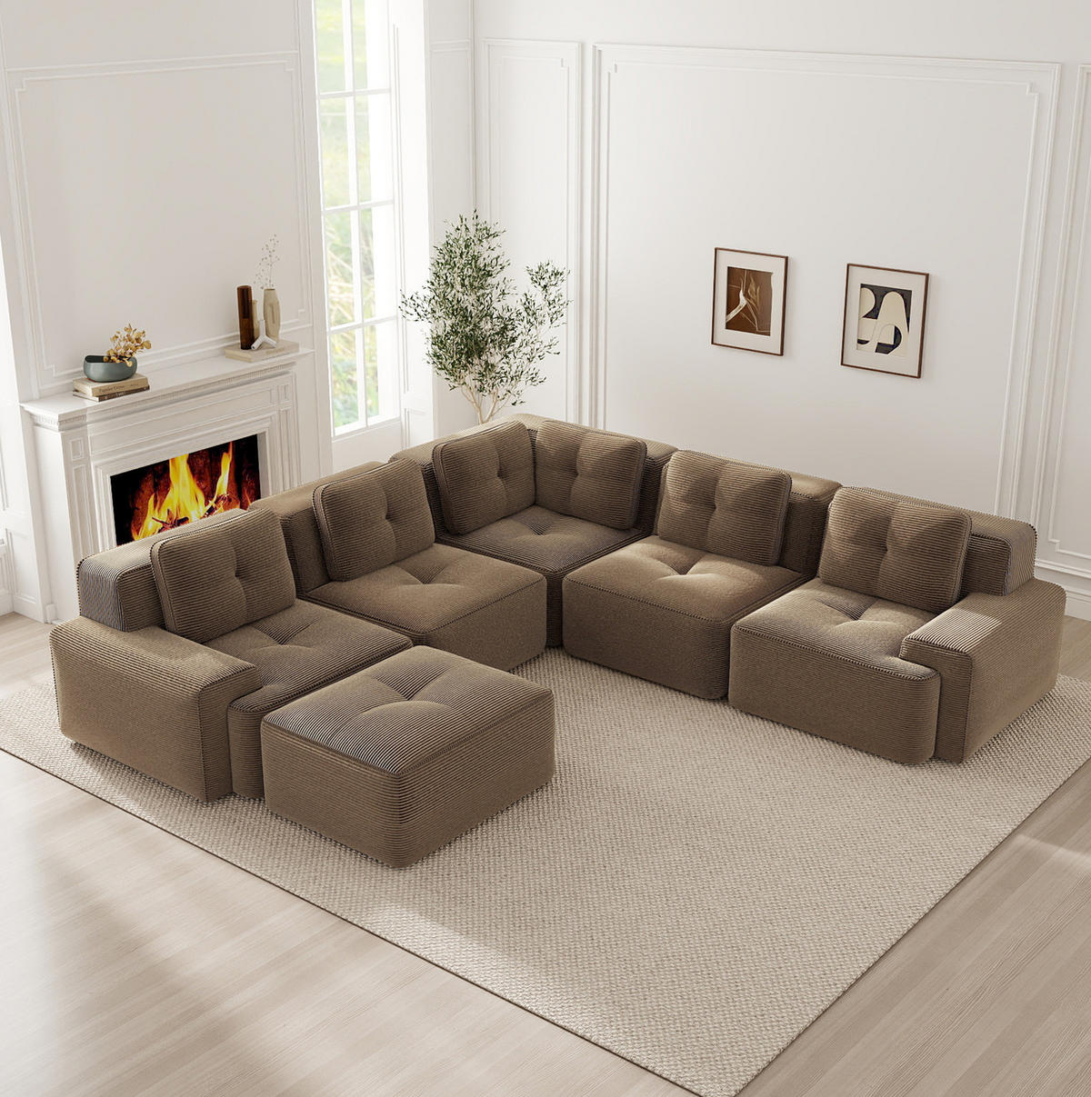 ECKSOFA modulares Design Cordstoff Braun - Braun, Kunststoff (295/295cm) - Meubliv
