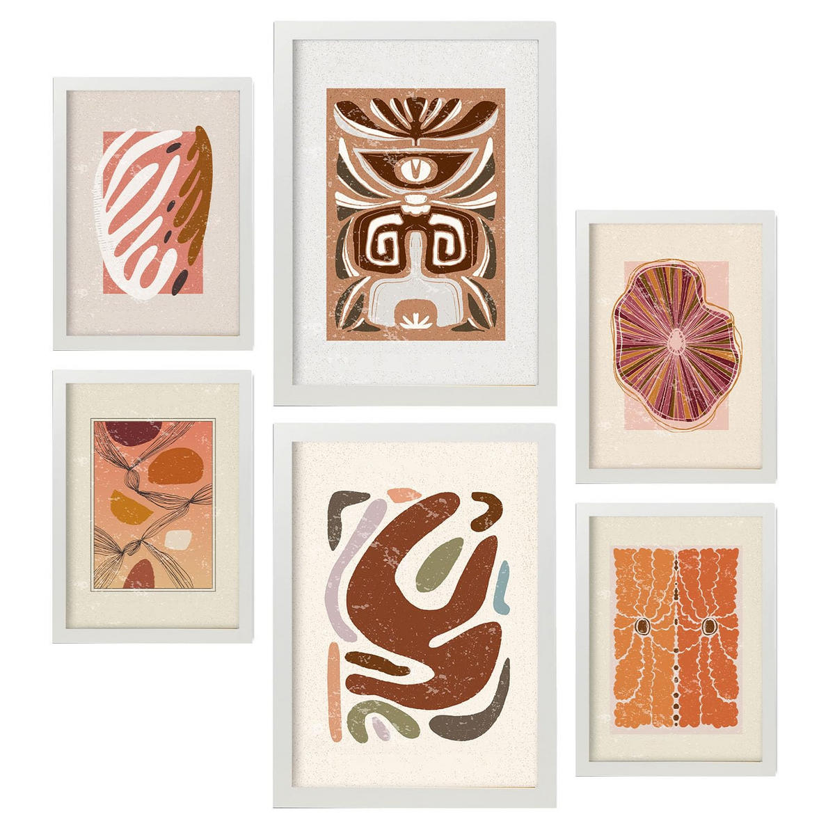 POSTER Set Mit 6 Rustikalen In Ethnischen Style Printkollektionen Dekorative Rahmen Für Ihr Wohnzimmer Zuhause Wandkunstdruck A3 & A4 Weißer Rahmen - Weiß, Papier (29/3cm) - Nacnic