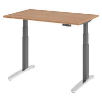 SCHREIBTISCH elektrisch XBHM 80/120/74 cm in Nussbaumfarben/Graphitfarben/Alu poliert - Nussbaumfarben/Graphitfarben, Holzwerkstoff (80/120/74cm) - bümö