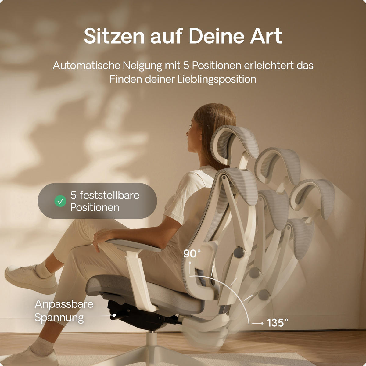 BÜROSTUHL Verstellbarer Ergonomischer SitPro Grau 3-Dimensional Armlehne, Integrierte 5-Wege-Lendenwirbelstütze - Grau, Kunststoff (72/113/67cm) - Desktronic