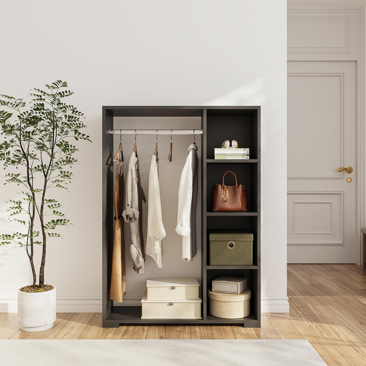 KLEIDERSCHRANK Nesbyen - Anthrazit, Holzwerkstoff/Kunststoff (90/126/30cm) - [en.casa]