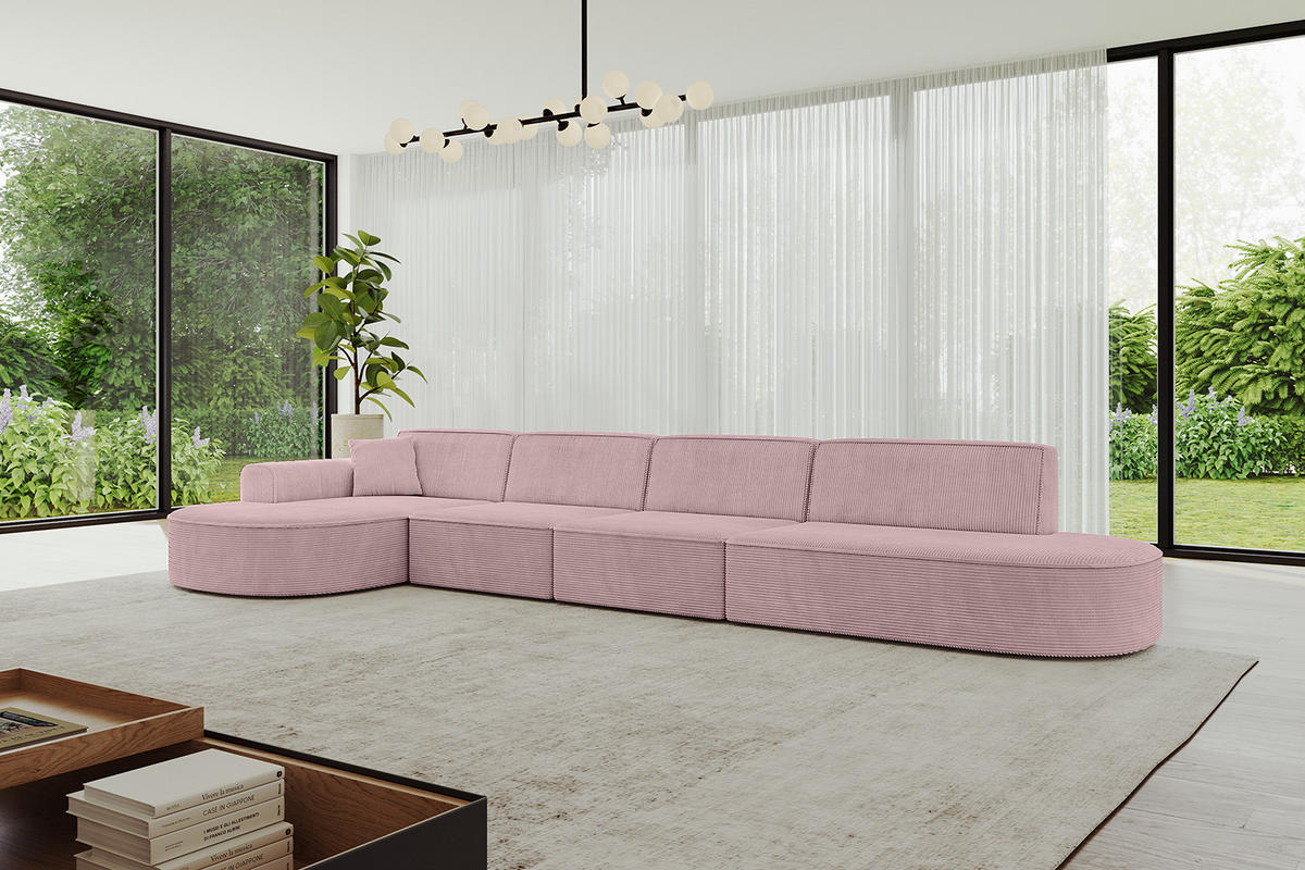 ECKSOFA Ottomane Links MARI-L3 - 402x163x73,5 cm Rosa Cord - Schwarz/Rosa, Holzwerkstoff/Kunststoff (165/406cm) - ALTDECOR
