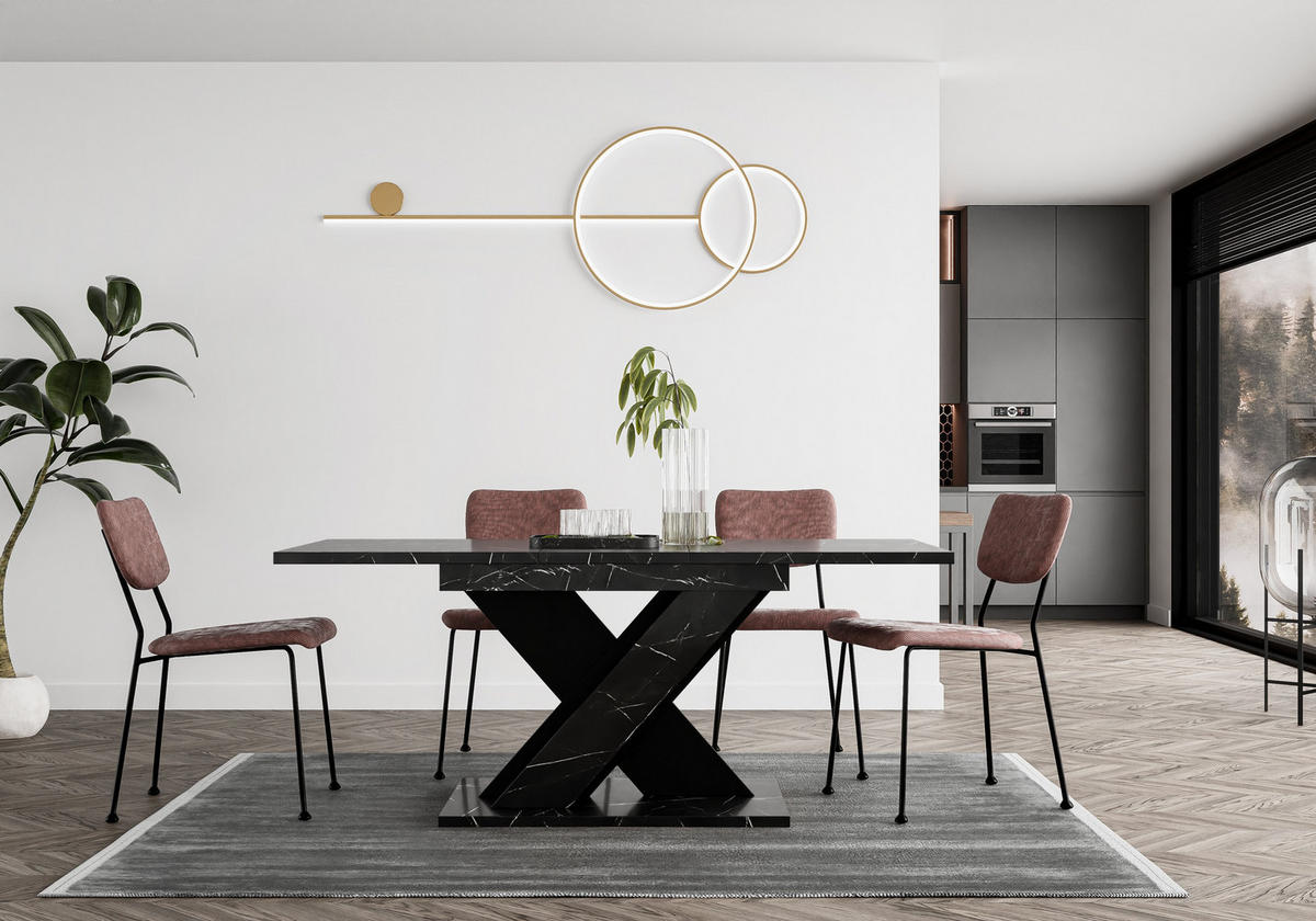 ESSTISCH MERKAS Ausziehbar 120 - 160 / 80 x 76 cm - Hellgrau/Schwarz, Holz (120/80/76cm) - MASSENO