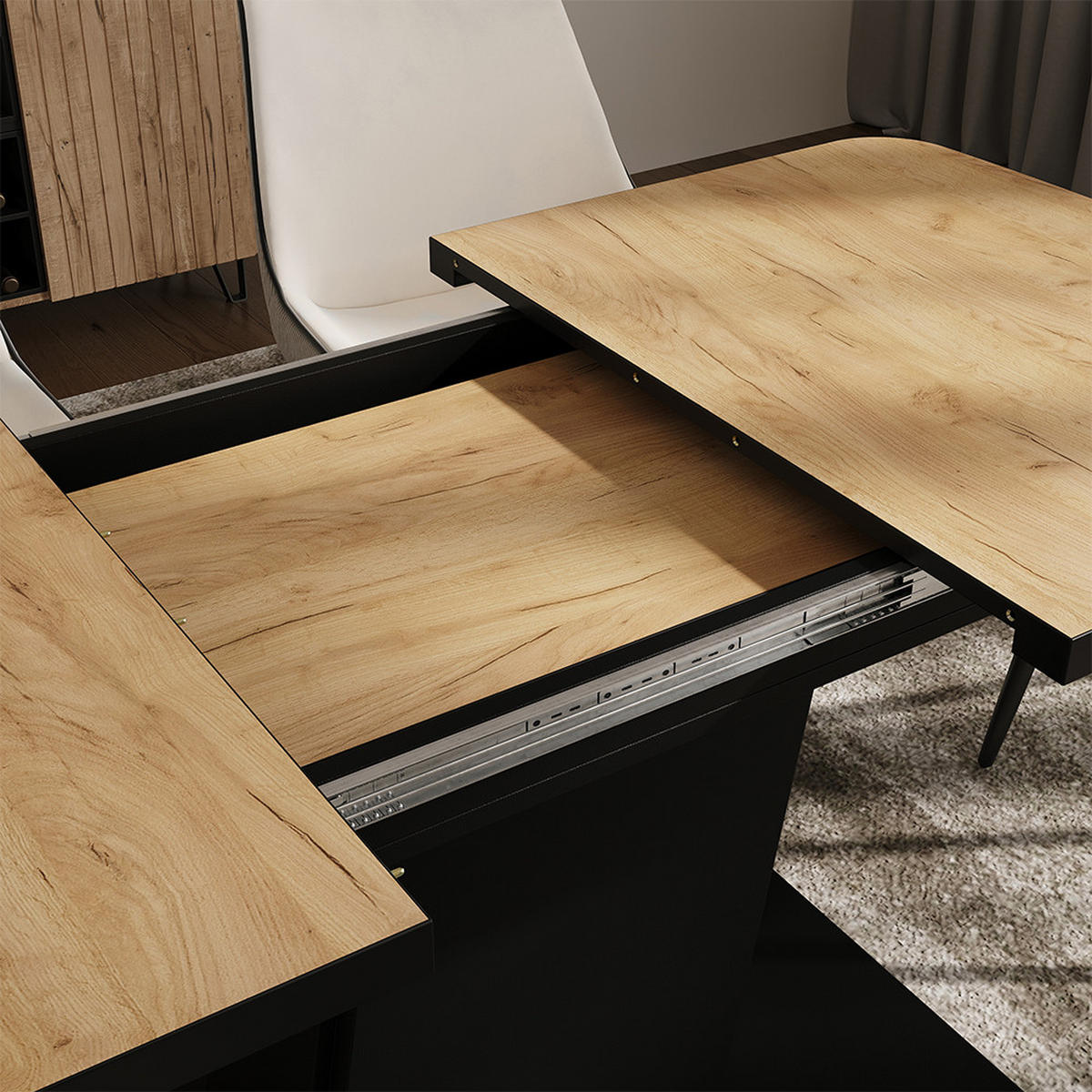 ROZKLÁDACÍ JÍDELNÍ STŮL Fenaro Černý/zlatý dub - barva dubu, kompozitní dřevo (80/120/77.3cm) - Vicco