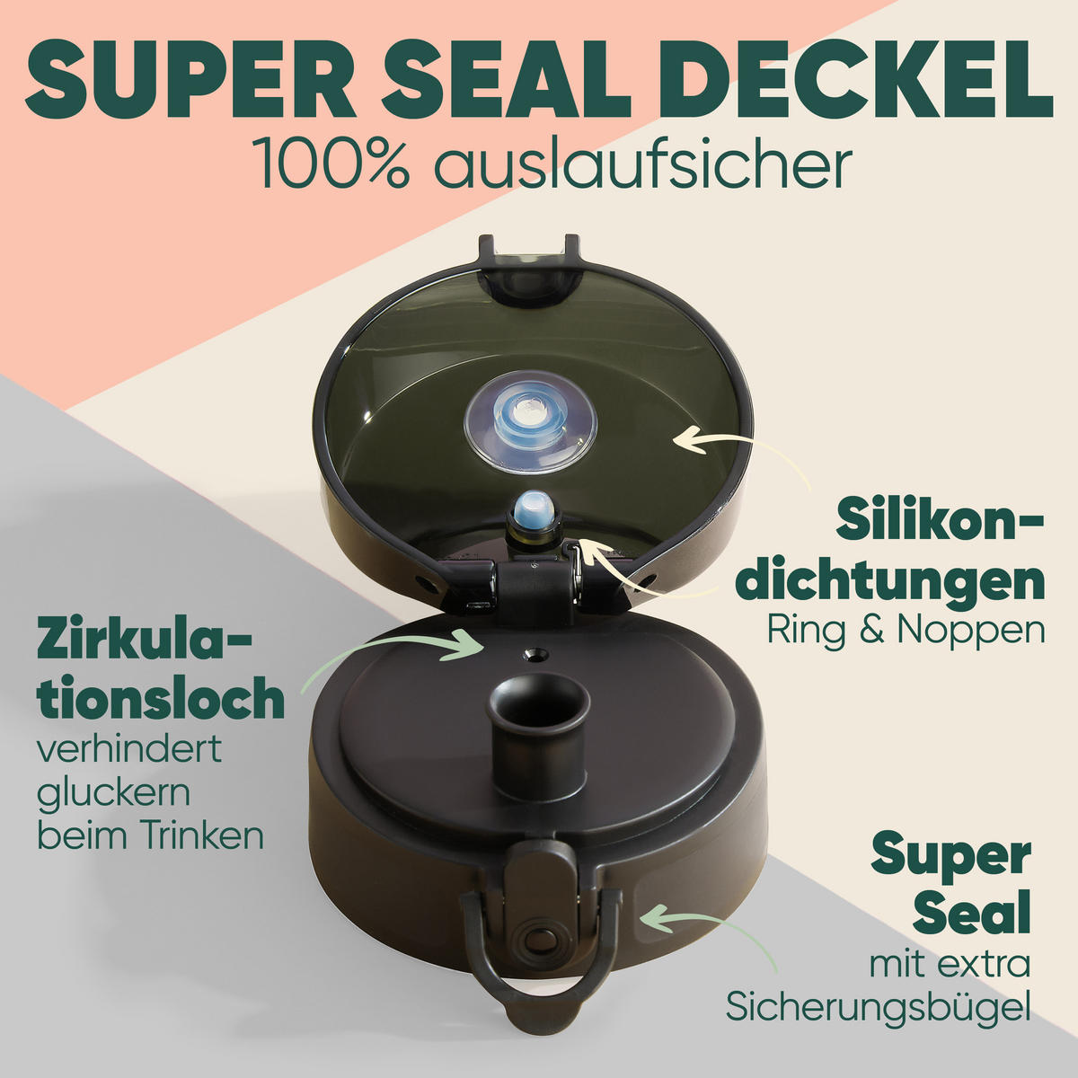 TRINKFLASCHE 0,5L - auslaufsichere - 1-Klick-Verschluss - BPA - freie - Schwarz - Schwarz, Kunststoff (0.5L) - Blumtal