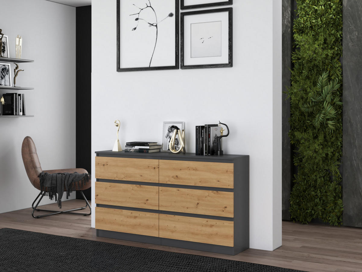 KOMMODE anthrazit / artisan 140/75/40 cm - Anthrazit/Eiche Artisan, Holz (140/75/40cm) - Home Collective