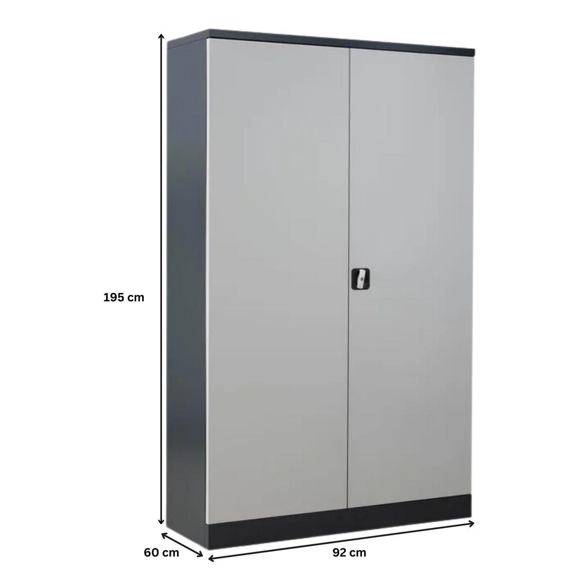 STAHLSCHRANK Bee mit 6 lackierten Fachböden 195x92x60 cm Korpusfarbe Schwarz Frontfarbe Lichtgrau - Hellgrau, Metall (92/195/60cm)
