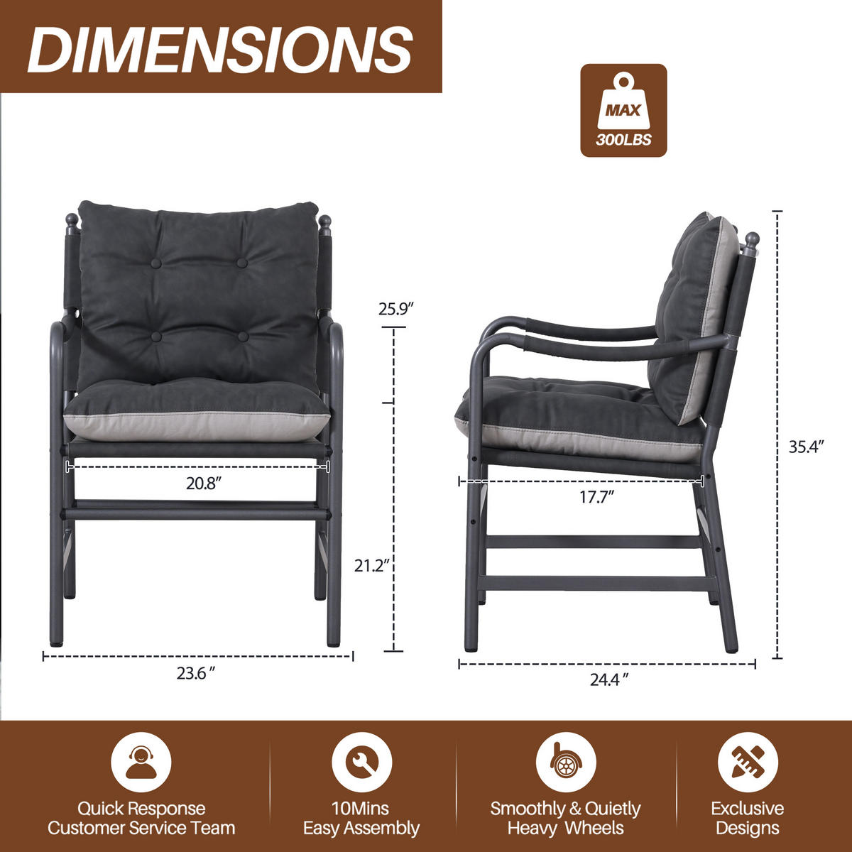 SESSEL PU-Leder mit schwarzem Metallrahmen, DE-42431, Braun - Schwarz, Metall (62/90/60cm) - ComfortXL