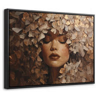 LEINWAND Bilder mit Rahmen - Gesicht - Dame - Blätter - Pinselstriche - 40x30 - Goldfarben, Textil (40/30cm) - MuchoWow
