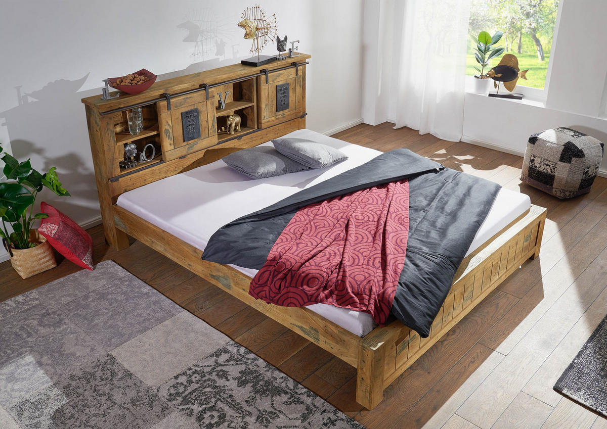 BETT Mango 180x200x105 natur lackiert RAILWAY #143 - Braun, Holz (180/200cm) - Massivmoebel24