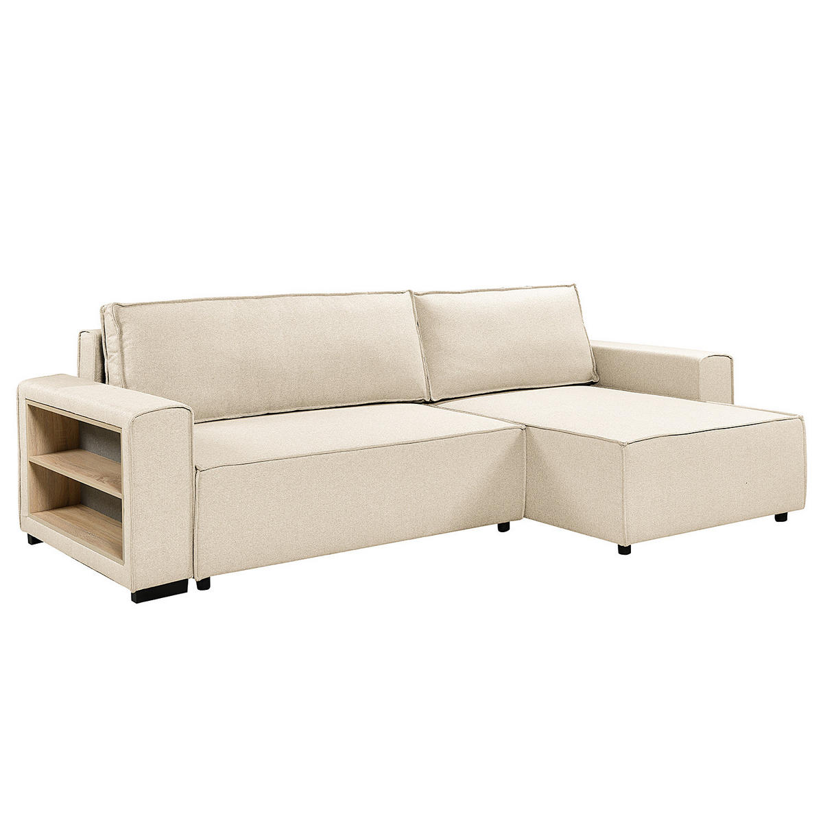 ECKSOFA mit Schlaffunktion - Flachgewebe - Beige/Schwarz, Kunststoff/Textil (284/155cm) - home24