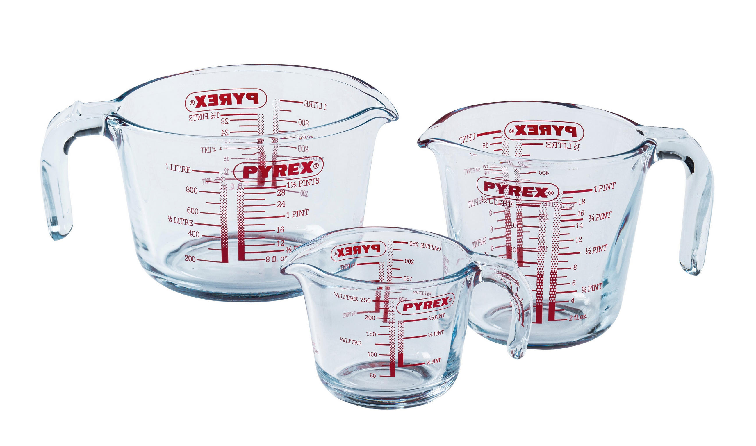 MESSBECHER Glas Set Iconics' 3-teilig - 250 ml, 500 ml & 1 Liter - Transparent, Glas (1L) - Pyrex