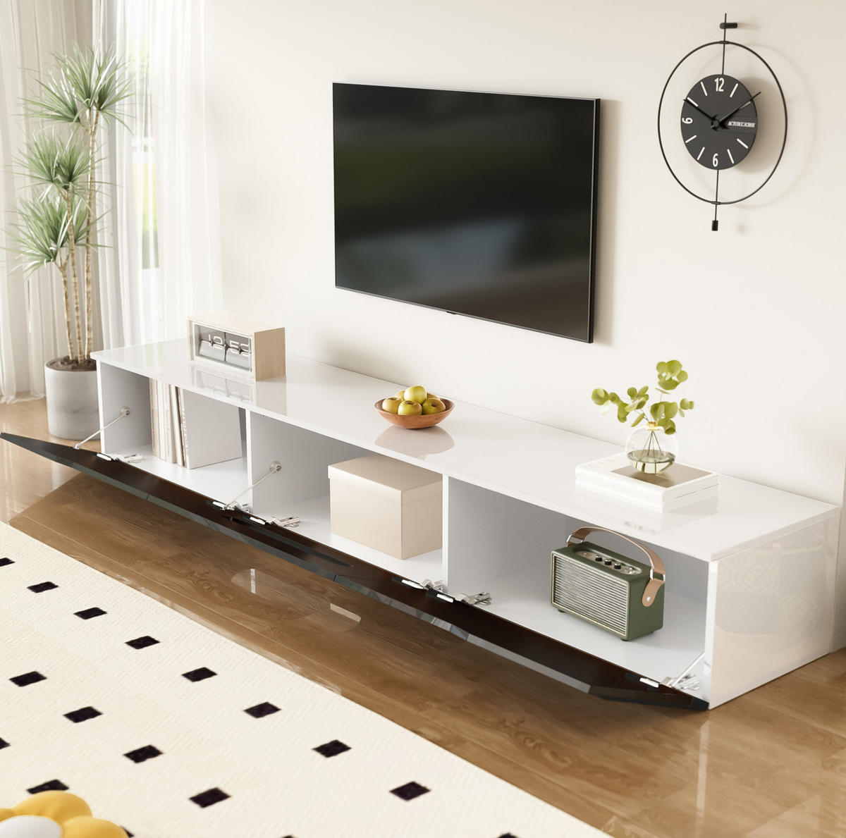 TV-SCHRANK Hochglanz in Schwarz und Weiß 180/35/30 cm - Schwarz, Holzwerkstoff (180/30/35cm) - Redom