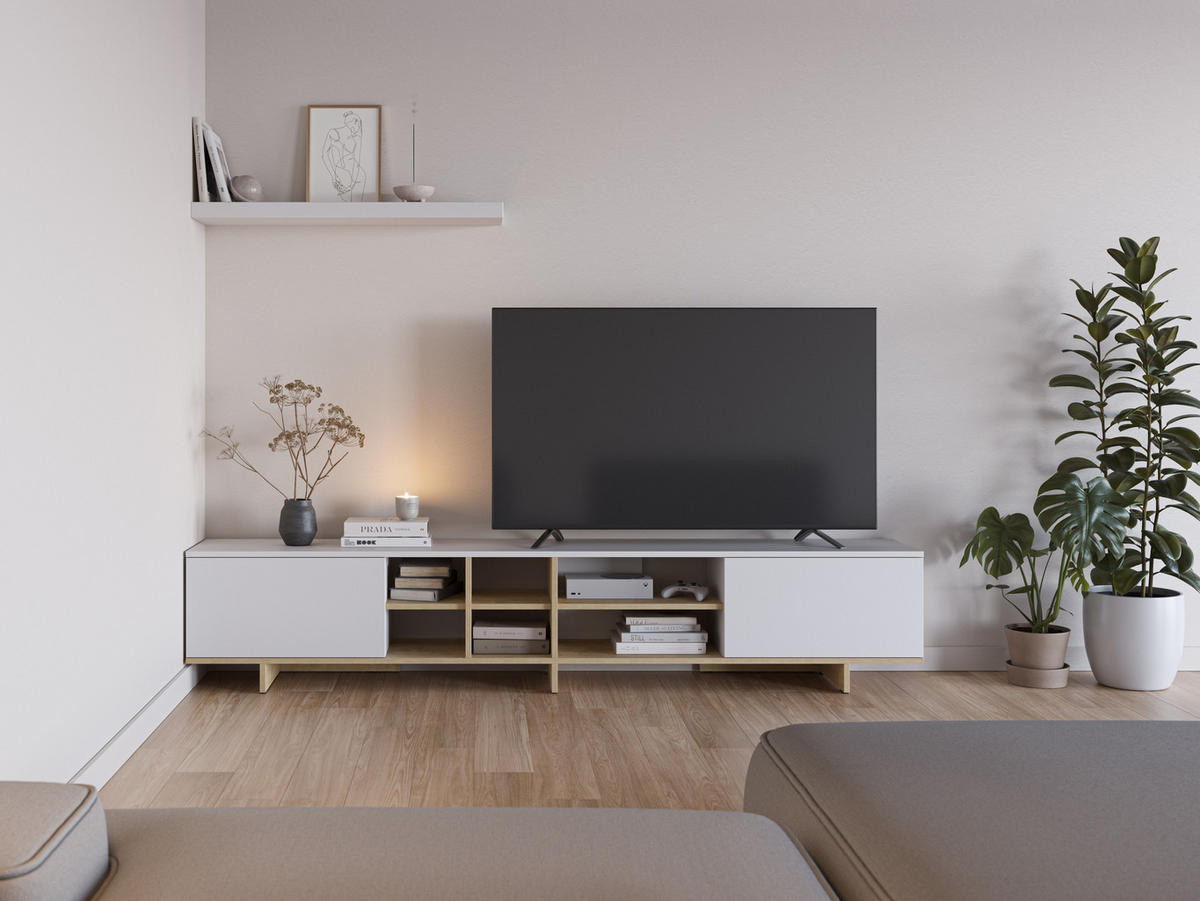 TV-STÄNDER Cequoia Weiß 230/35.6/44 cm - Weiß, Holz (35.6/44/230cm)