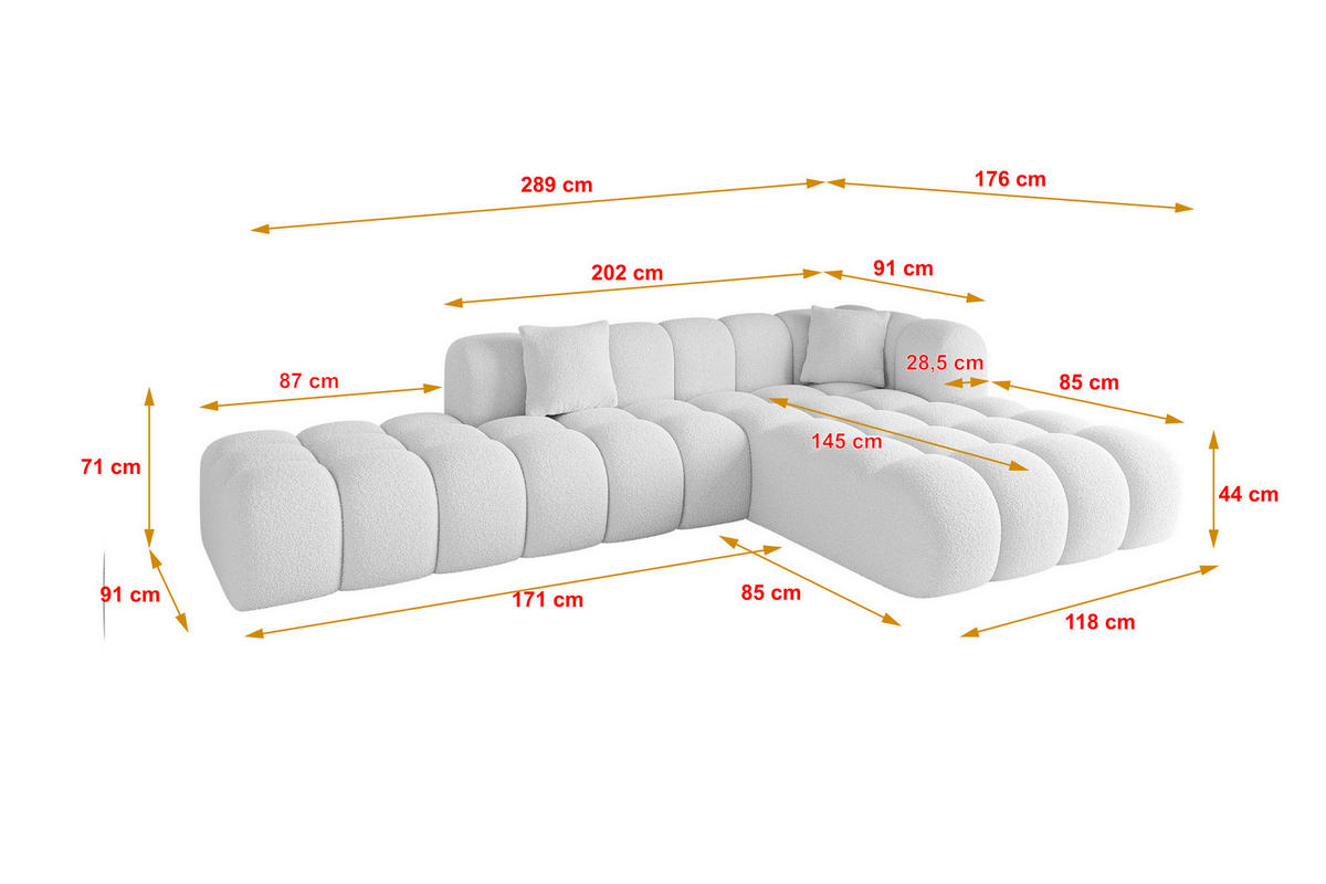 ECKSOFA Ottomane Rechts OLEA-L2 - 289x176x71 cm Weiß - Schwarz/Weiß, Holzwerkstoff/Kunststoff (289/176cm) - ALTDECOR