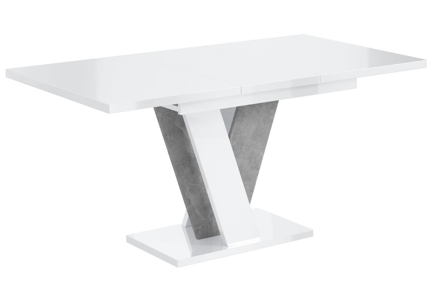ALTDECOR VÝSUVNÝ jídelní stůl 120–160 × 90 × 75 cm – vysoce lesklá bílá/vzhled betonu – INEY