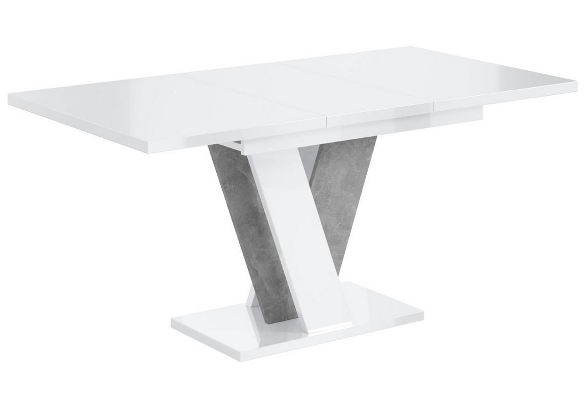 ESSTISCH ausziehbar 120 -160x90x75 cm - Hochglanz Weiß/Betonoptik - INEY - Weiß Hochglanz, Holzwerkstoff (120/90/75cm) - ALTDECOR