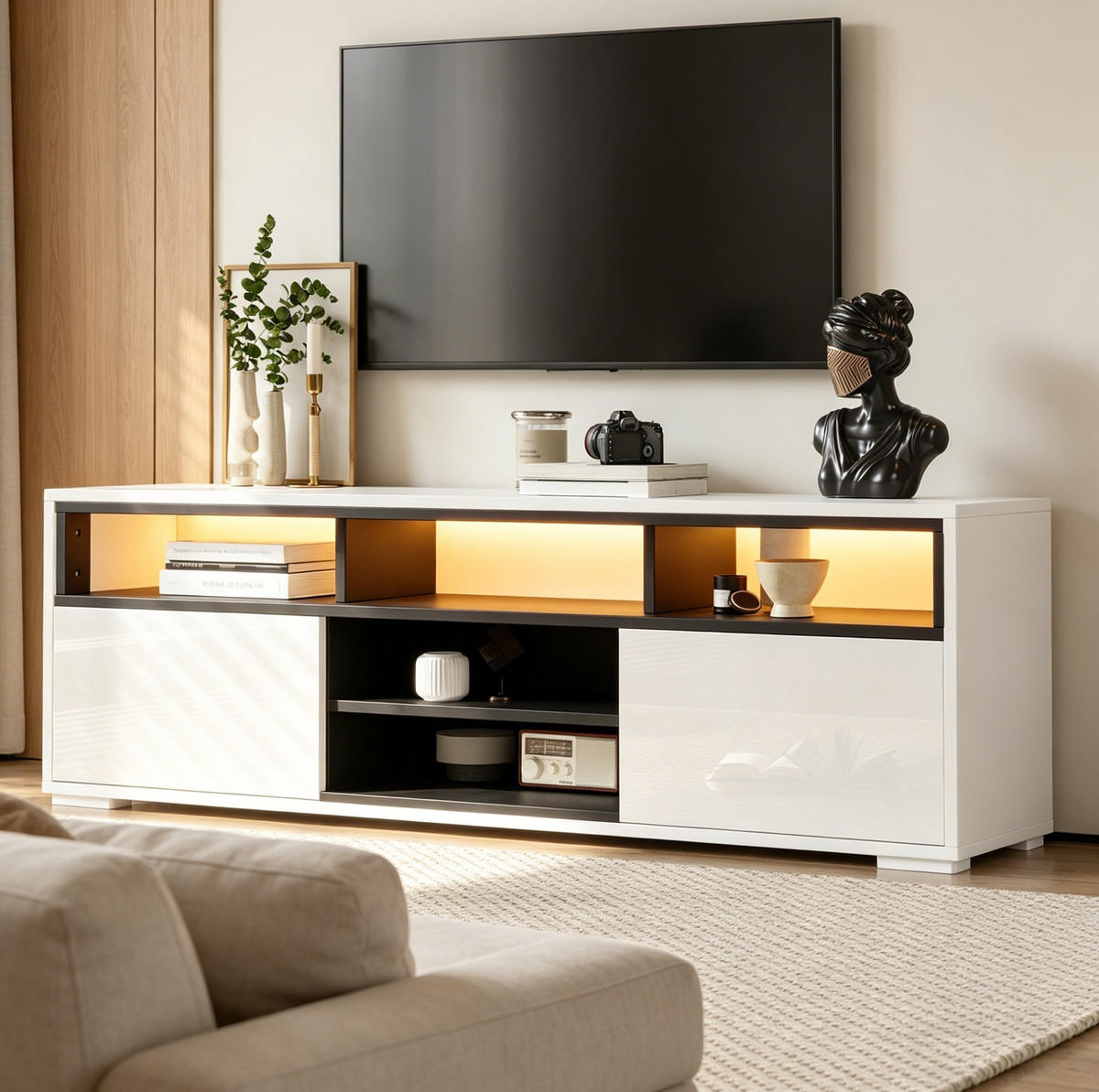 TV-ELEMENT mit LED 150 x 35 x 50 cm Hochglanz Weiß - Weiß, Holzwerkstoff (35/50/150cm) - Beauniv