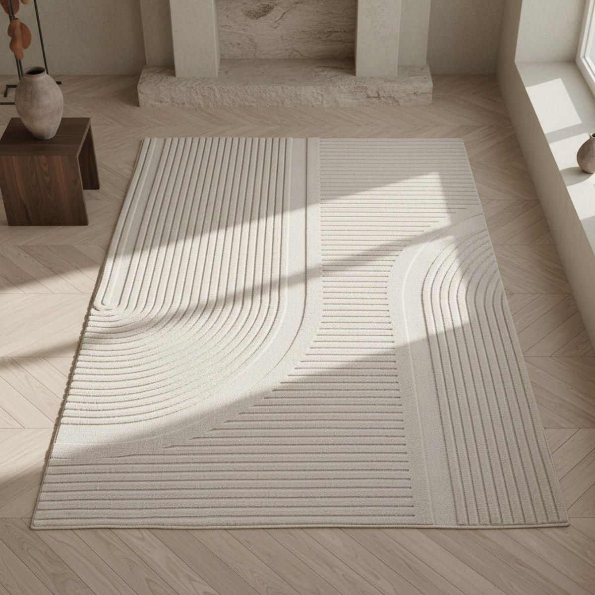 TEPPICH Kurzflor Boho Design Microfaser Baumwolle Schlafzimmer Creme Rechteckig 200x290 - Beige, Textil (200/290cm) - KADIMA DESIGN