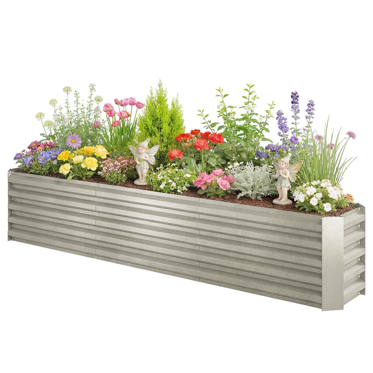 HOCHBEET DE-12297 240/40/45 cm, offener Boden, 395 L Silber - Grau, Metall (240/45/40cm) - ComfortXL