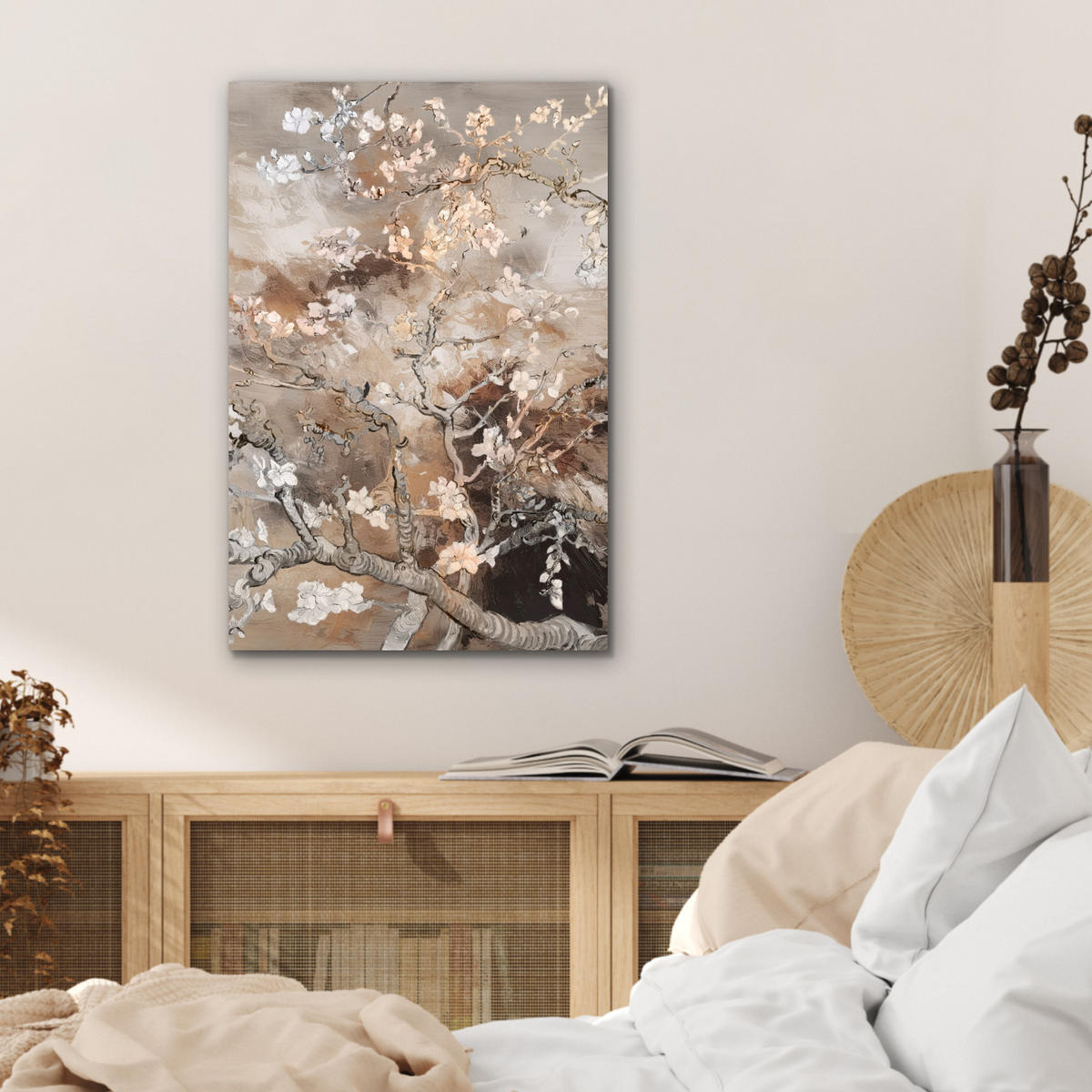 METALLBILD Mandelblüte - Kunst - Van Gogh - Beige - Abstrakt 40x60 cm - Braun, Metall (40/60cm) - MuchoWow