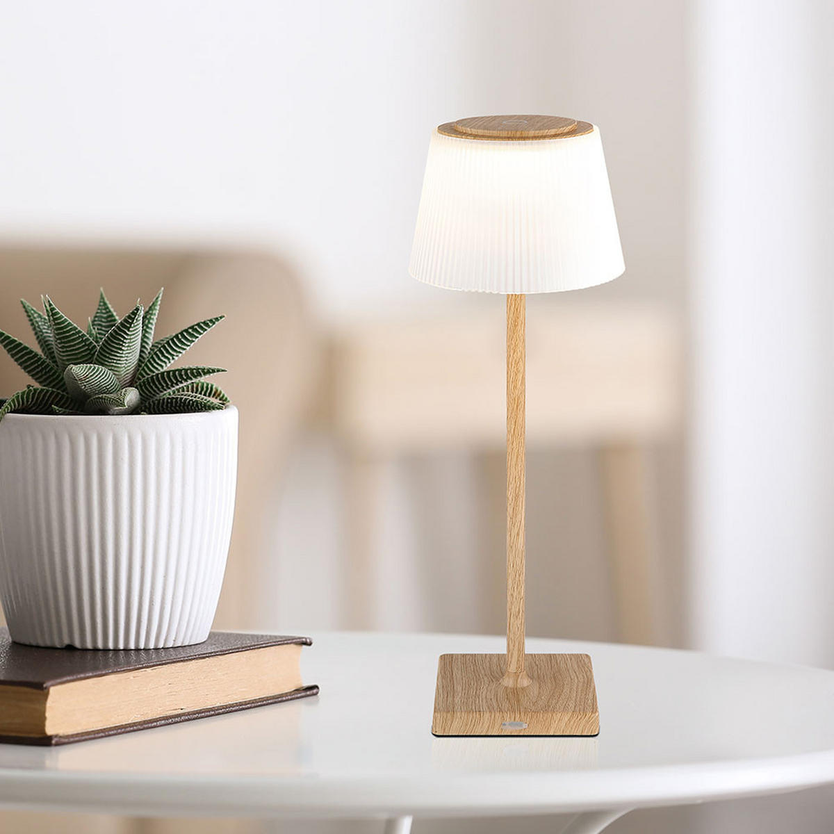 LED TISCHLEUCHTE Holzoptik Braun - Braun, Kunststoff (13/13/38cm) - Globo Lighting