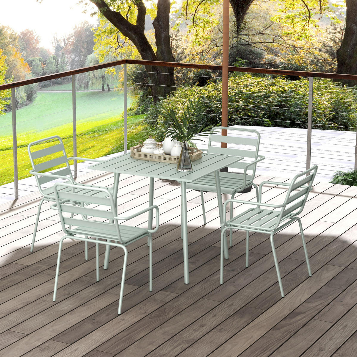 SITZGRUPPE, Grün, Stahl - Grün, Metall - Outsunny