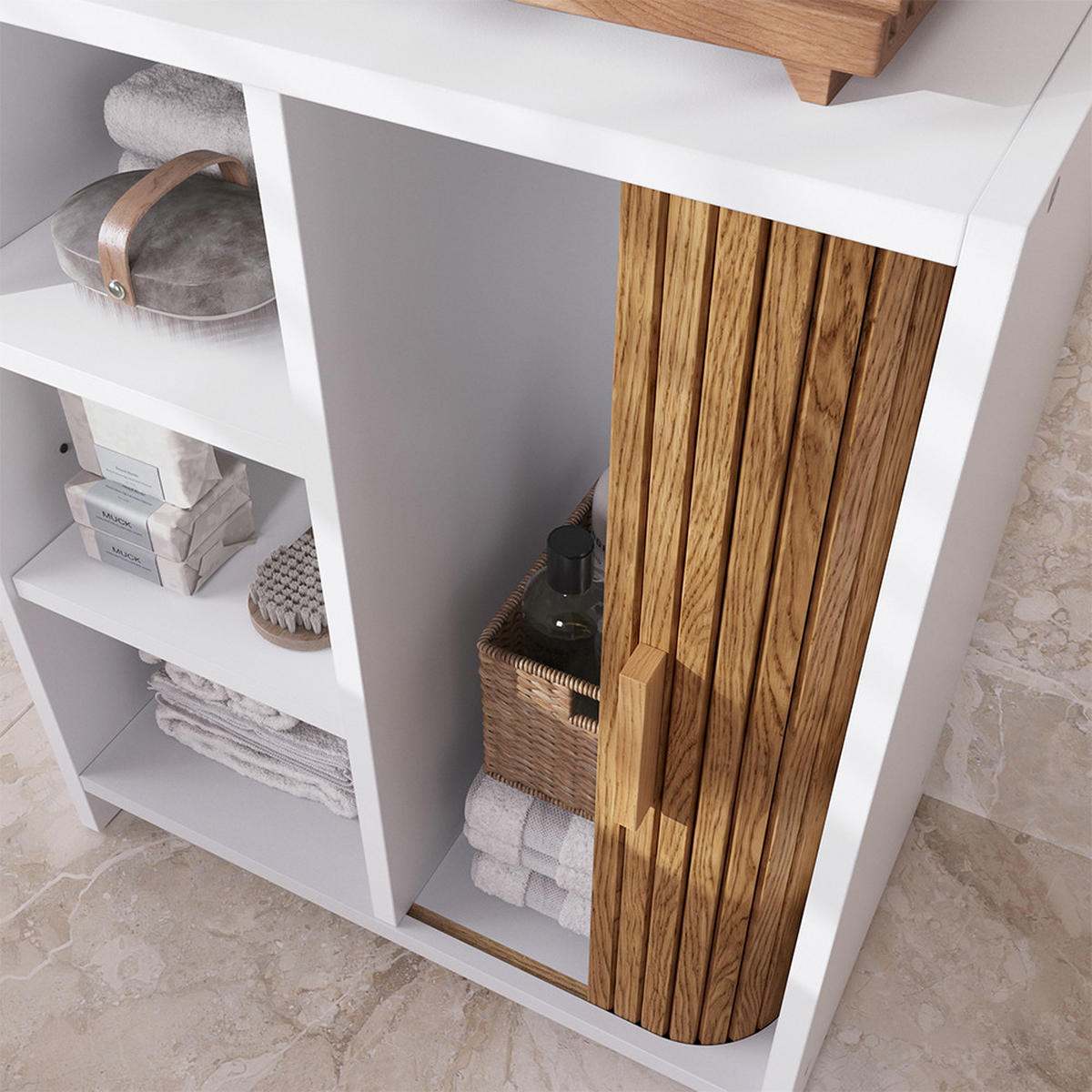 BADMÖBEL-SET Norea, Eiche/Weiß, 3-teilig - Eichefarben/Weiß, Holzwerkstoff (60/60/30cm) - Vicco