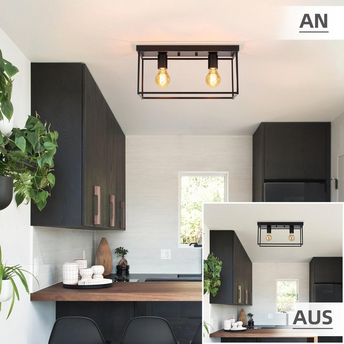 DECKENLEUCHTE Celestyn 38/18/15 cm - Schwarz, Metall (38/18/15cm) - ZMH