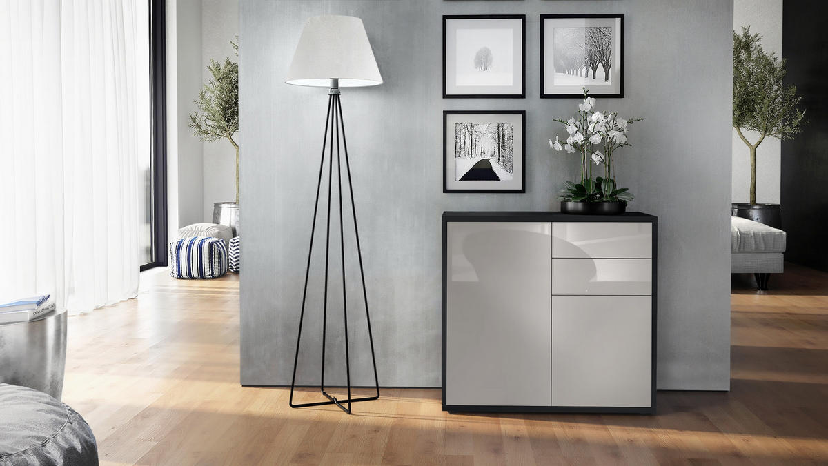 KOMMODE Ben Front in Sandgrau Hochglanz - Sandfarben, Holzwerkstoff (79/74/36cm) - Vladon