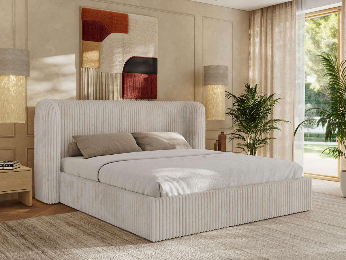 POLSTERBETT EMORA CLASSIC 140/200 - Beige Cord - Pocket-Matratze - Beige, Textil (140/200cm) - MKS