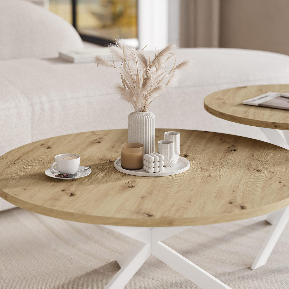 COUCHTISCH rund auf MDF, Artisan Eiche - Braun/Weiß, Holzwerkstoff (75/75/36cm) - Idohome