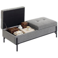 TRUHENBANK DE-07226 mit 2 Fächern und extra dicker Polsterung Leinenoptik - Grau, Metall (50/44/117cm) - ComfortXL