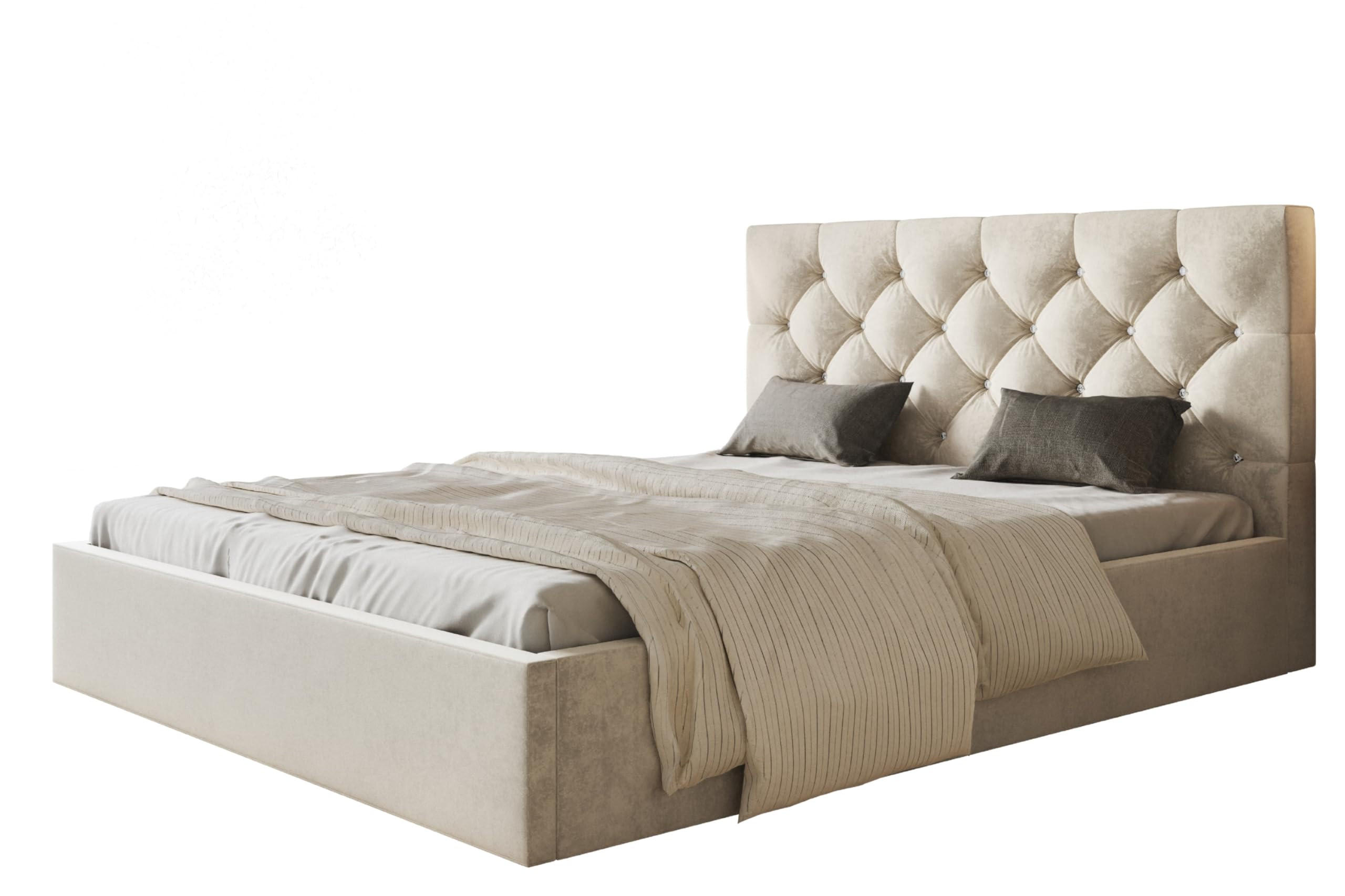 BETT 180x200 - Polsterbett mit Bettkasten und Holzrahmen - Elegant Betten - Weicher Jasminstoff - Kollektion Boston, Beige - Beige, Holz/Kunststoff (180/200cm) - Alpi-Möbel