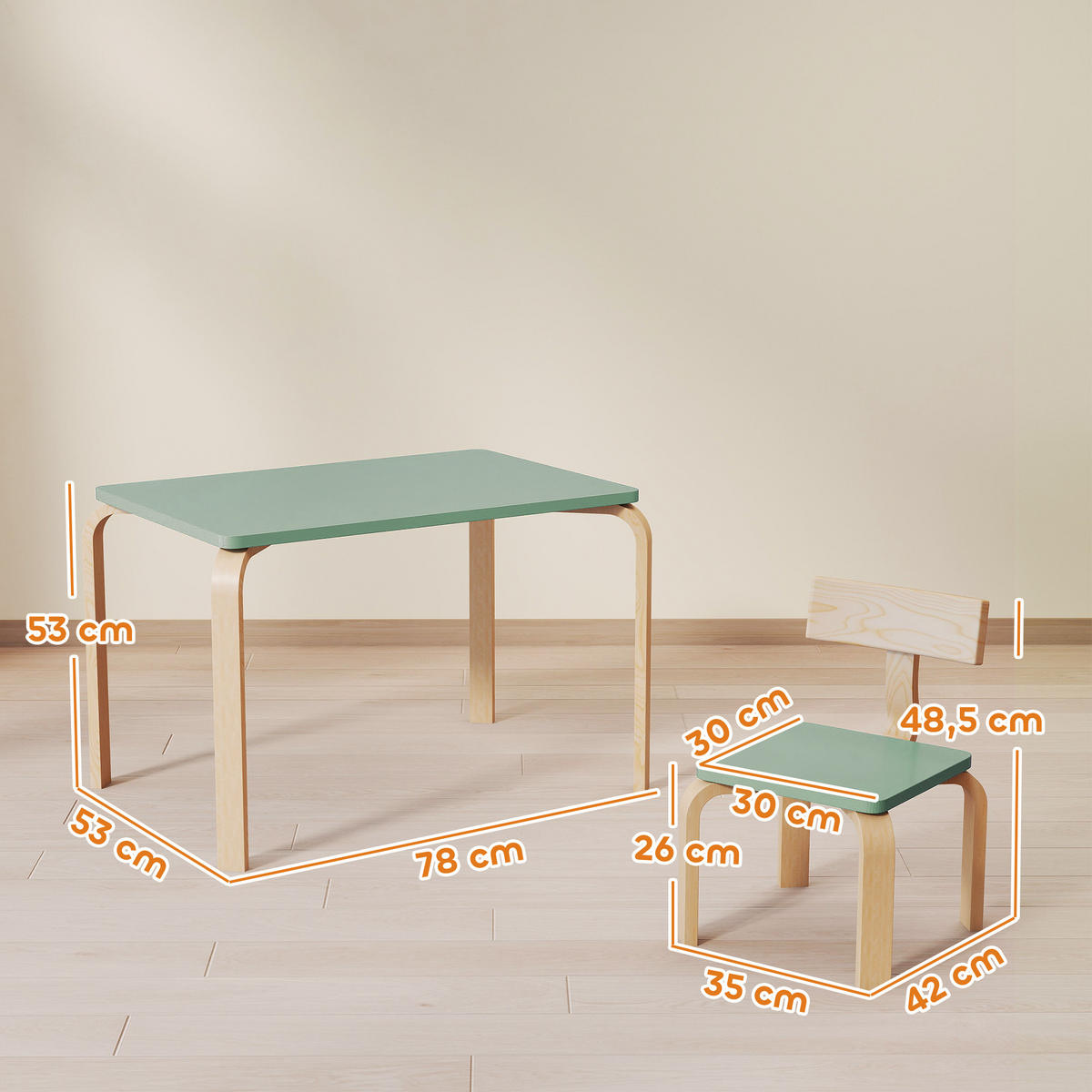 KINDERSITZGRUPPE DE-17548 2 Stühle zum Zeichnen & Lernen Grün - Grün, Holzwerkstoff (53/53/78cm) - ComfortXL