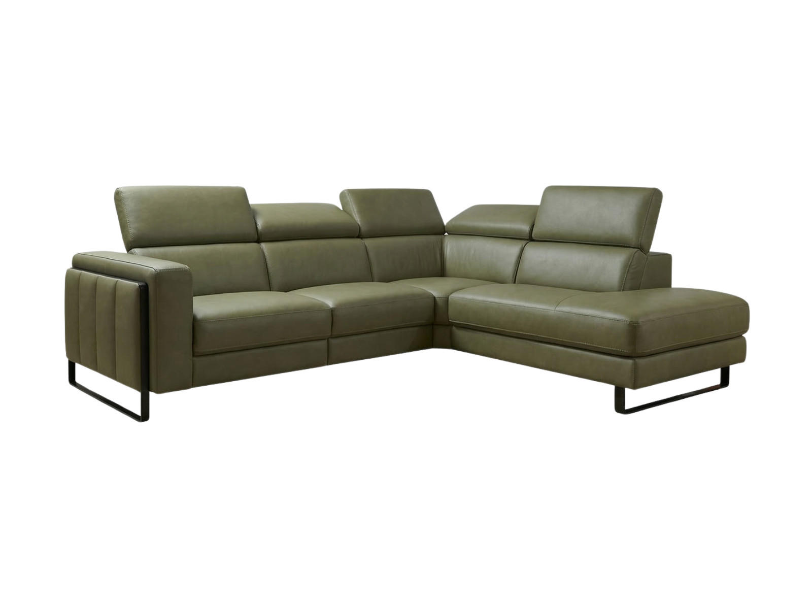 ECKSOFA Marchesi Echtleder Olivgrün - Olivgrün, Leder/Metall (257/80/220cm)
