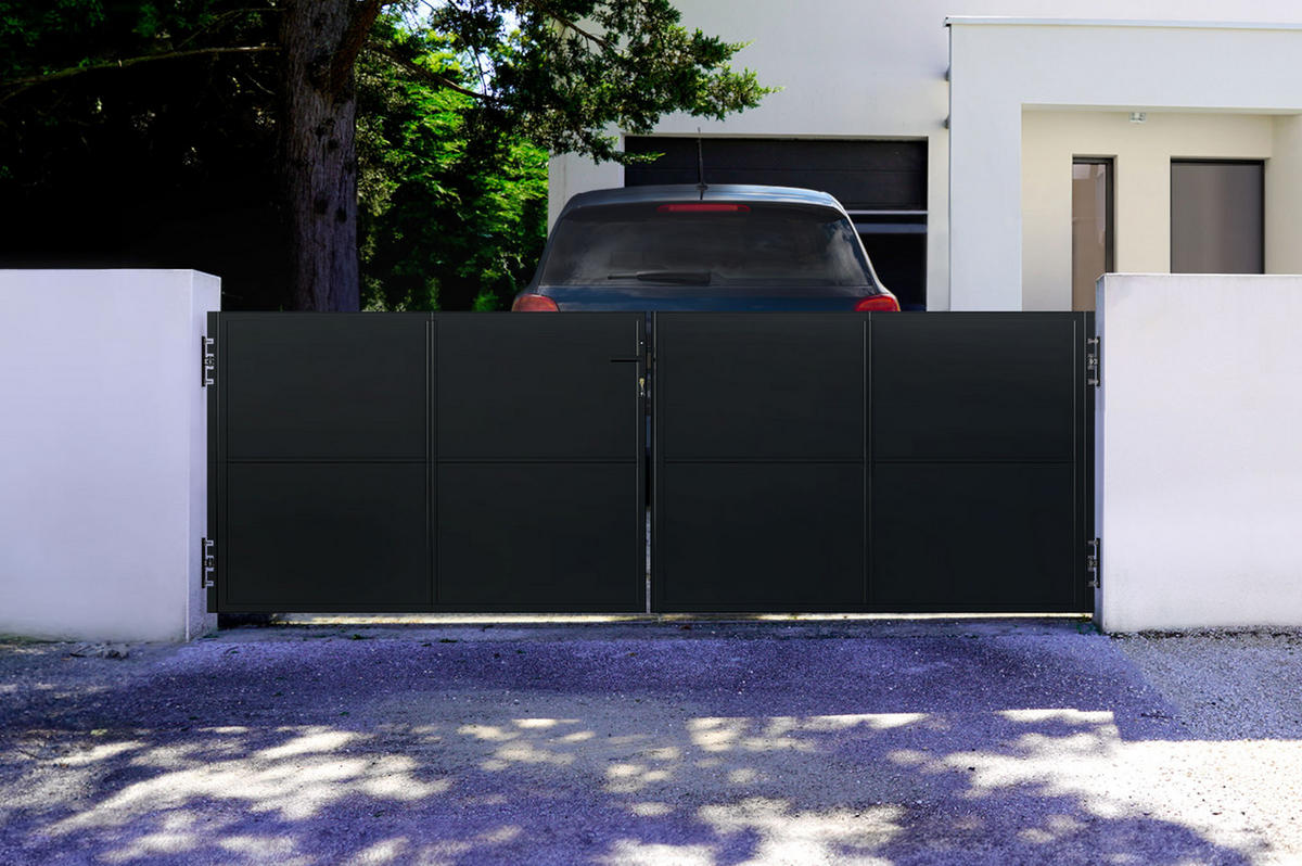 STAHLFLÜGELTOR Nali Mattschwarz 3,5m H.120 cm - Schwarz, Metall (343/120cm) - Casanoov