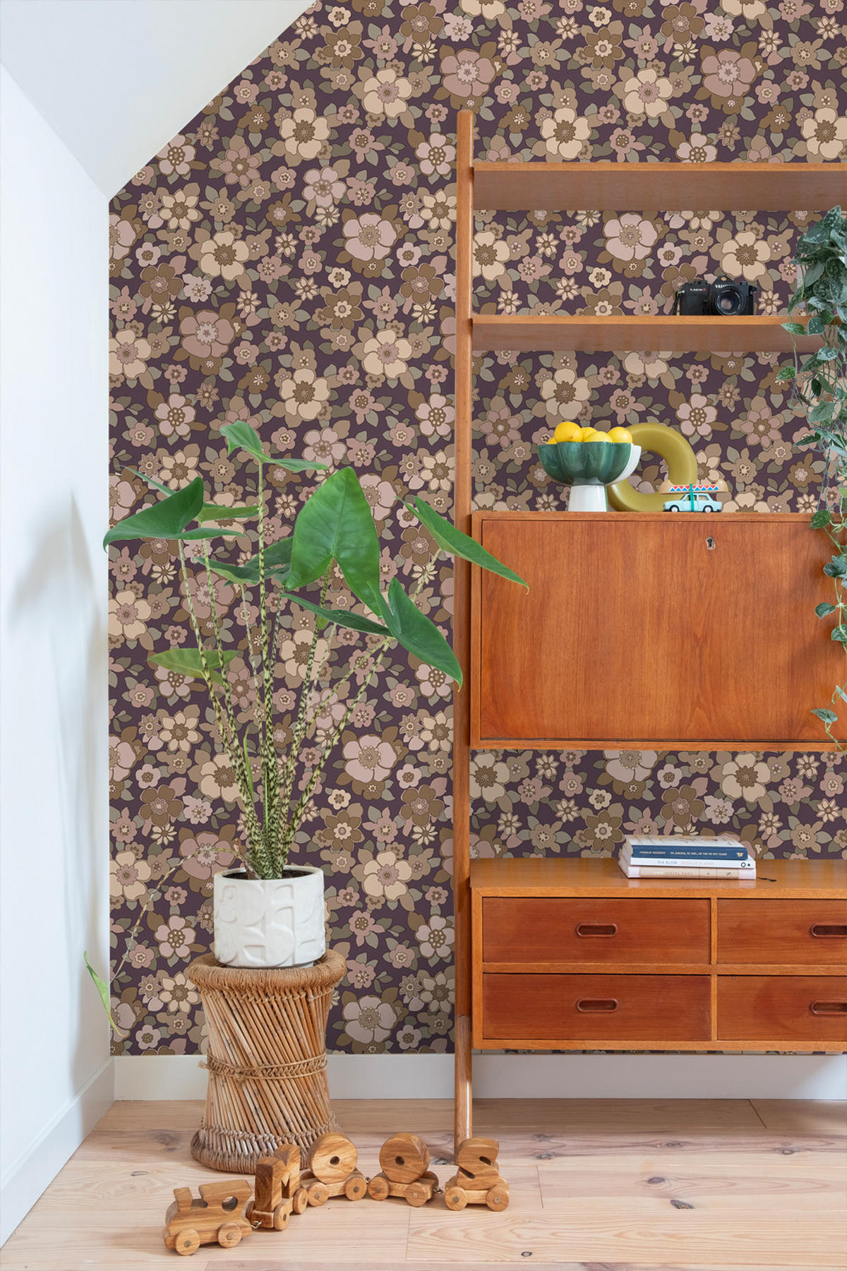 TAPETE Retro Blumen 50 x 900 cm - Lila, Papier (50/900cm) - ESTAhome
