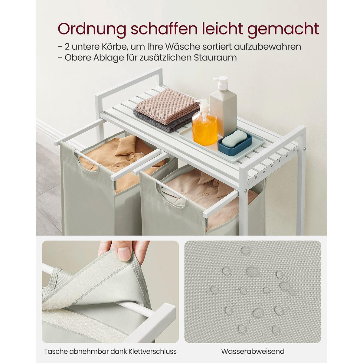 WÄSCHEKORB DUBAI - Weiß, Holzwerkstoff (33/72/73cm) - Hansiro