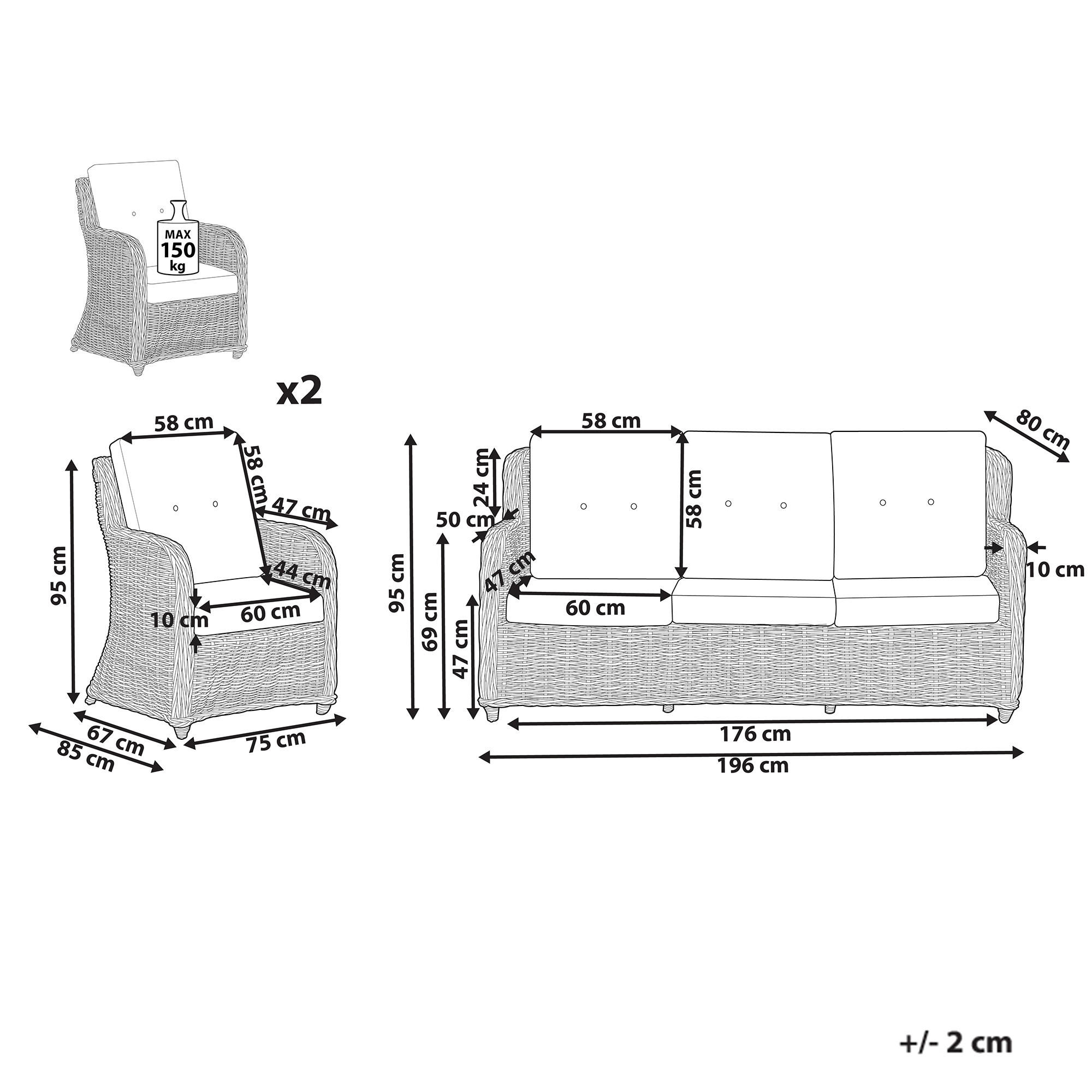 Thumbnail - Beliani Lounge-Set, Natur, Weiß, Naturmaterialien, Gartenmöbel, Gartenmöbel-Sets