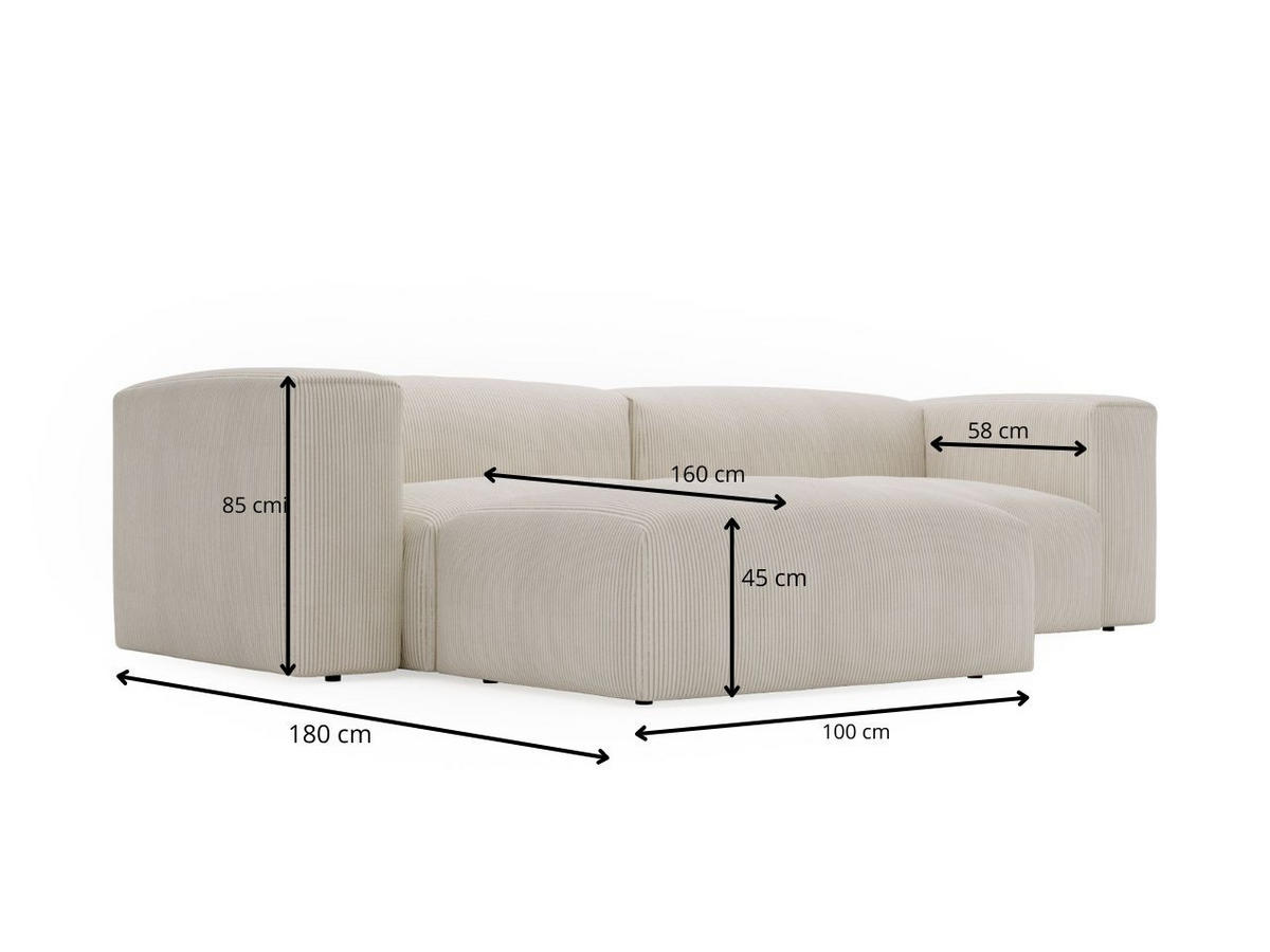 ECKSOFA Landi Creme Rechts - Creme/Schwarz, Kunststoff/Textil (240/180cm) - Graingold