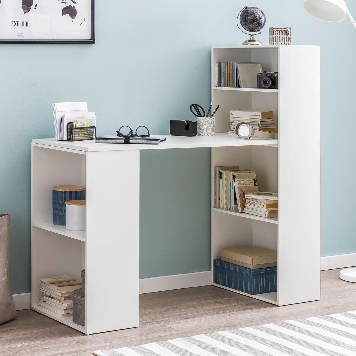 SCHREIBTISCH mit Regal variabel BRENTA, Weiß, 120x53x120 cm - Weiß, Holz (53/120/120cm) - KADIMA DESIGN