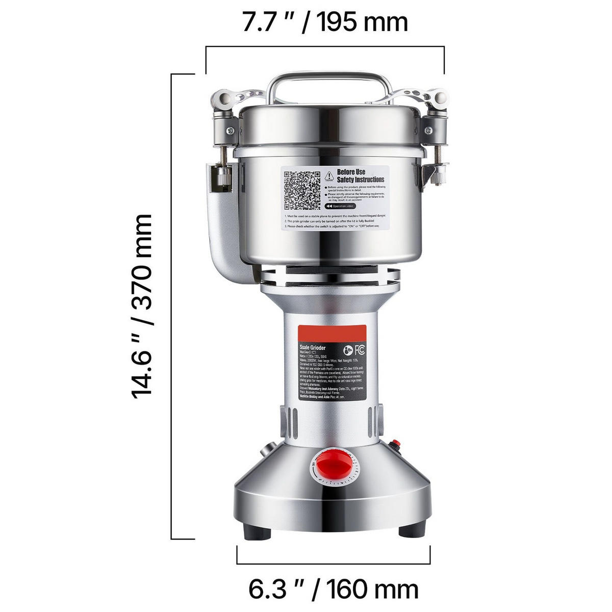 GETREIDEMUHLE Elektrische 750g Edelstahl 2000W - Silberfarben, Metall (20.01/41/20.01cm) - Rolipo